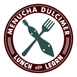 Logo of dulcimer and fork crossed on a plate